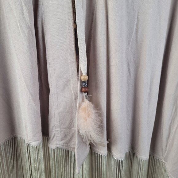 Vintage Boston Proper Long Ombre Fringe Dress Feather Aztec Boho Hippycore Sz M - Picture 3 of 6